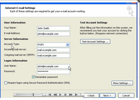 365 POP/IMAP setup for outlook 2007