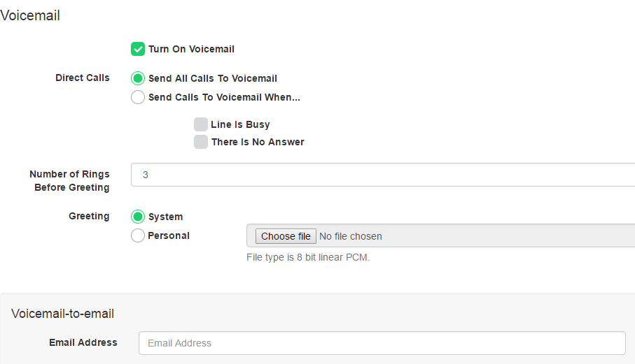 voicemail options